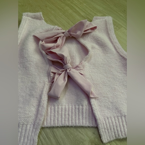 NWT Altar’d State Bow Tie Back Sleeveless Sweater Crop Top | Blush Pink | Small - Picture 5 of 9
